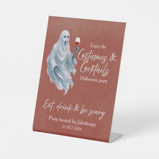 ハロウィンパーティーのスカリーゴースト仮装カクテル 台座サイン (正面)