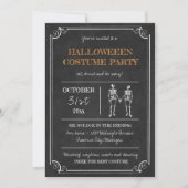 ハロウィンパーティーのスケルトンオレンジ黒コスチューム 招待状 (正面)
