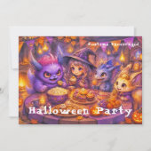 ハロウィンパーティーのテーブルにいるモンスターたち 招待状 (正面)
