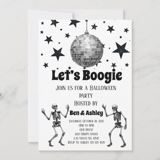ハロウィンパーティーのディスコボールダンス Let's Boogie 招待状 (正面)