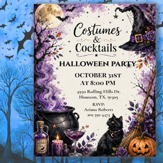 ハロウィンパーティーの仮装とカクテル祝賀会 招待状
