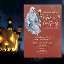 ハロウィンパーティーの怖い幽霊の仮装とカクテル