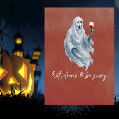 ハロウィンパーティーの怖い幽霊の仮装とカクテル 招待状