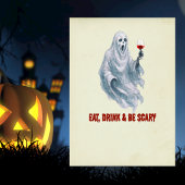 ハロウィンパーティーの怖い幽霊の仮装とカクテル 招待状