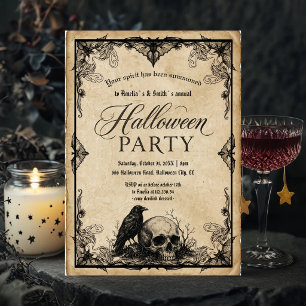 ハロウィンパーティーの招待状|ゴシック レイヴン スカル アン 招待状