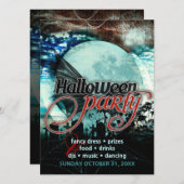 ハロウィンパーティーの招待状 - バットウィングムーンコemetery 招待状 (正面/裏面)