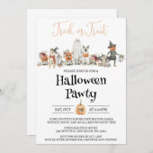ハロウィンパーティーの招待状、子供と犬のパーティー 招待状 (正面/裏面)