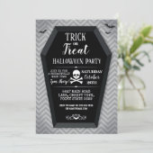 ハロウィンパーティーの招待状 棺 バット スカル クロスボーン 招待状 (スタンド正面)