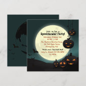 ハロウィンパーティーの招待状（満月とカボチャとコウモリ） 招待状 (正面/裏面)