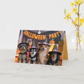 ハロウィンパーティーの招待状 - 犬 カード (黄色い花)