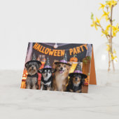 ハロウィンパーティーの招待状 - 犬 カード (黄色い花)