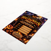 🎃 ハロウィンパーティーの招待状(編集可能) | スプーキー 箔招待状 (回転した状態)