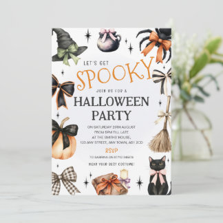 ハロウィンパーティーの招待状: 魔法使いとリボン 招待状