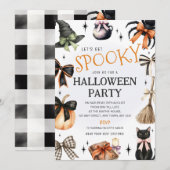 ハロウィンパーティーの招待状: 魔法使いとリボン 招待状 (正面/裏面)