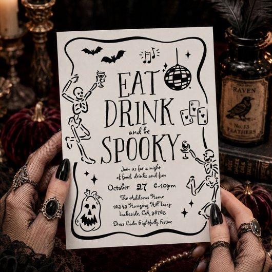 ハロウィンパーティーの招待状: Eat Drink and Be Spooky 招待状