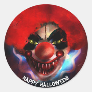 ハロウィンパーティーの景品:怖い殺人ピエロ ラウンドシール