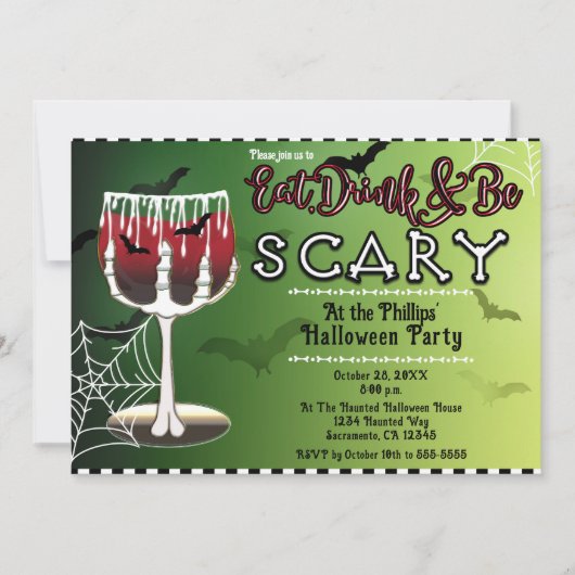 ハロウィンパーティーの毒骨コウモリの骨ドリンク 招待状 (正面)