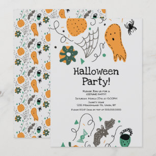 ハロウィンパーティーの衣装の幽霊柄イラスト 招待状