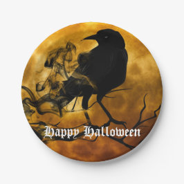 ハロウィンパーティーの黒いワタリガラスと満月 ペーパープレート
