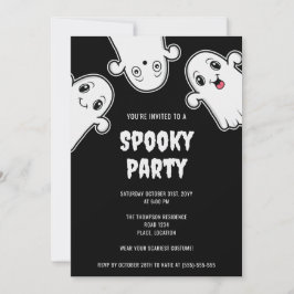 ハロウィンパーティーの黒と白のスケアリーゴースト 招待状