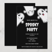 ハロウィンパーティーの黒と白のスケアリーゴースト 招待状 (正面/裏面)