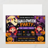 ハロウィンパーティーキッズ招待状 | かわいいスプーキー サンキューカード (正面/裏面)