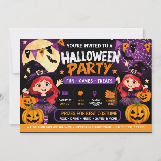 ハロウィンパーティーキッズ招待状 | かわいいスプーキー サンキューカード (正面)