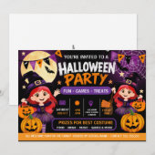 ハロウィンパーティーキッズ招待状 | かわいいスプーキー サンキューカード (正面/裏面)