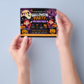 ハロウィンパーティーキッズ招待状 | かわいいスプーキー チラシ (手)