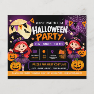 ハロウィンパーティーキッズ招待状 かわいいスプーキー チラシ
