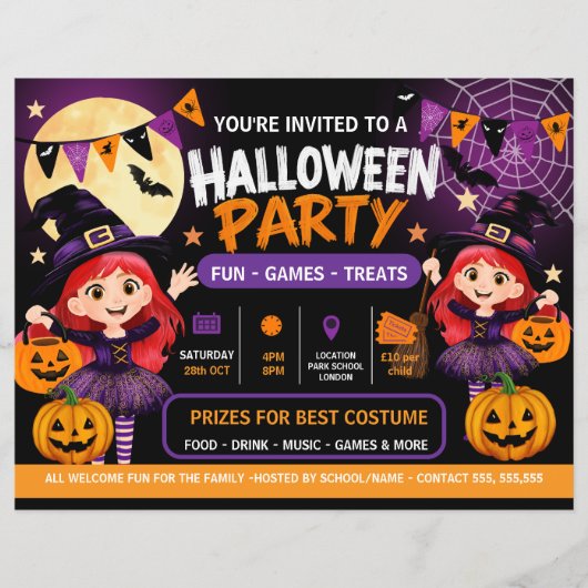ハロウィンパーティーキッズ招待状 | かわいいスプーキー チラシ (正面)