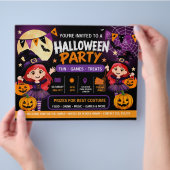 ハロウィンパーティーキッズ招待状 | かわいいスプーキー チラシ (手)