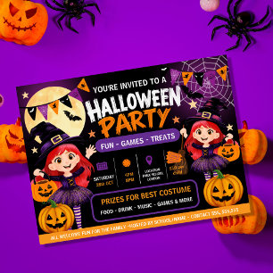 ハロウィンパーティーキッズ招待状   かわいいスプーキー ポスター