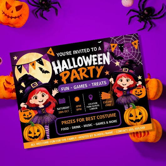 ハロウィンパーティーキッズ招待状 | かわいいスプーキー ポスター