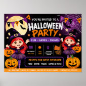 ハロウィンパーティーキッズ招待状 | かわいいスプーキー ポスター (正面)