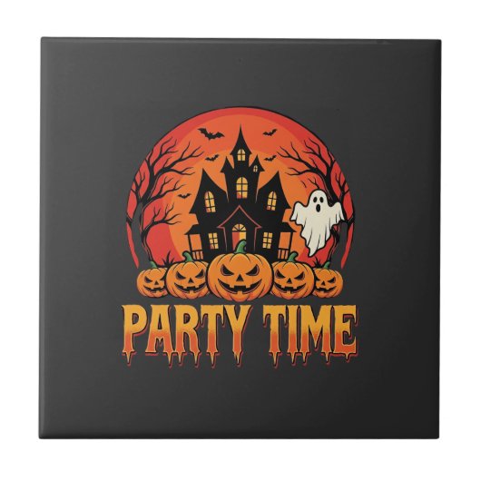 ハロウィンパーティータイムゴーストパンプキンデザイン1 タイル (正面)