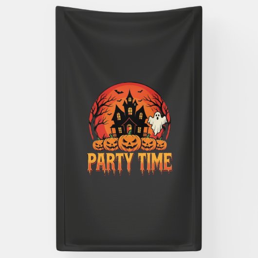 ハロウィンパーティータイムゴーストパンプキンデザイン1 横断幕 (縦)