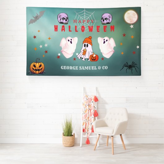 ハロウィンパーティーバナースモールビジネス用ロゴカスタム 横断幕 (インサイチュ)