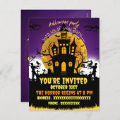 ハロウィンパーティー恐怖の家 黒い招待状 シーズンポストカード (正面/裏面)