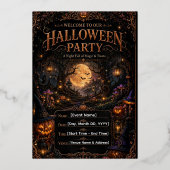 ハロウィンパーティー招待状テンプレート|編集可能 箔招待状 (正面)