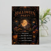 ハロウィンパーティー招待状テンプレート|編集可能 箔招待状 (立ち正面)