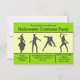 ハロウィンパーティー招待状 コスチュームシルエット 緑 3x5 招待状