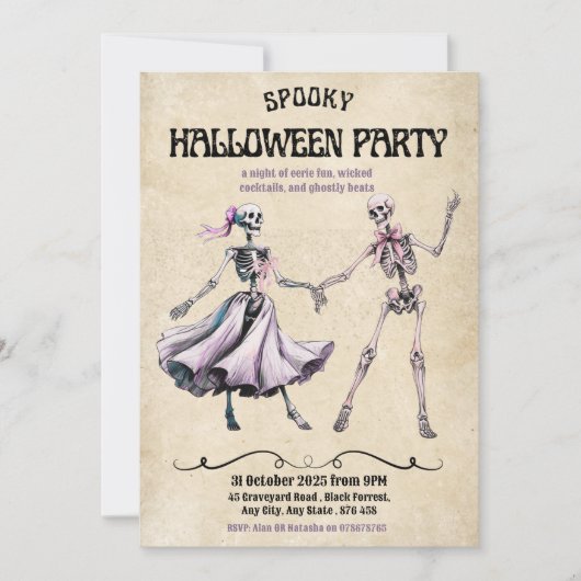 ハロウィンパーティー招待状 - ダンシングスケルトン 招待状 (正面)