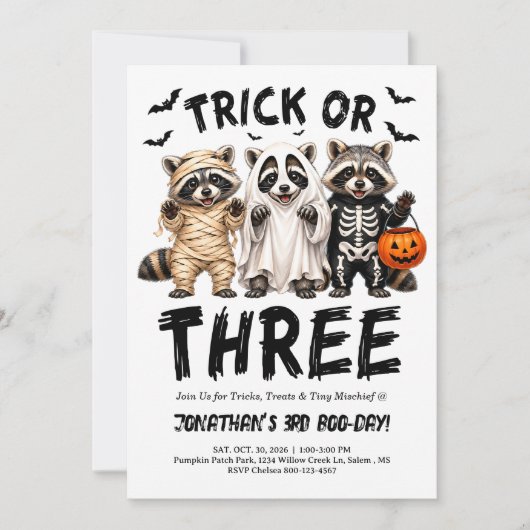 ハロウィンパーティー招待状 トリック オア スリー 3歳の誕生日 招待状 (正面)