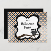 ハロウィンパーティー招待状 - フクロウ 招待状 (正面/裏面)