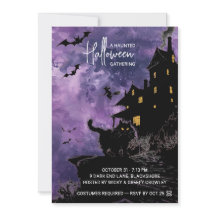 ハロウィンパーティー招待状 - 幽霊の館 - パープル