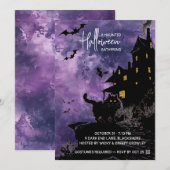 ハロウィンパーティー招待状 - 幽霊の館 - パープル セーブザデート (正面/裏面)