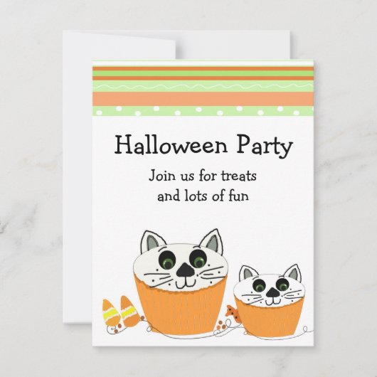 ハロウィンパーティー招待状 猫のカップケーキ 招待状 (正面)