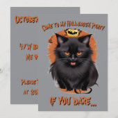 ハロウィンパーティー招待状 黒猫 招待状 (正面/裏面)