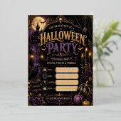 🎃 ハロウィンパーティー招待状 2026 編集可能 | スプー 箔招待状 (立ち正面)